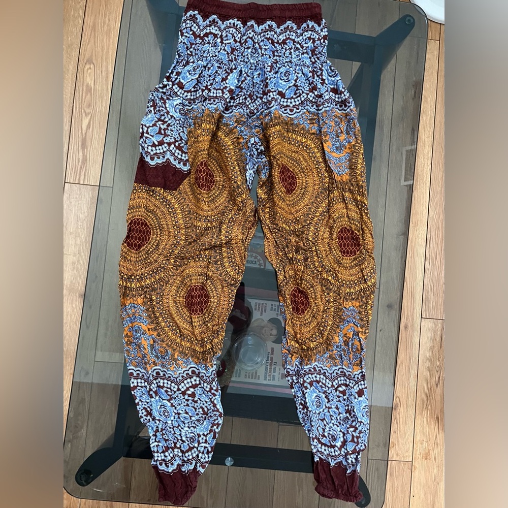 Lofbaz Geometric Harem Pants with Pockets | Brown + Blue | Sz: S